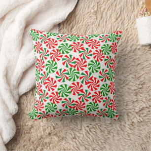Red Green Peppermint Candy Swirl Throw Pillow