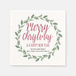 Red Green Personalized Merry Christmas Wreath Napkin