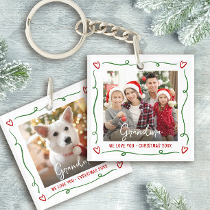 Red Green Photo Christmas Love You Grandma Doodles Keychain