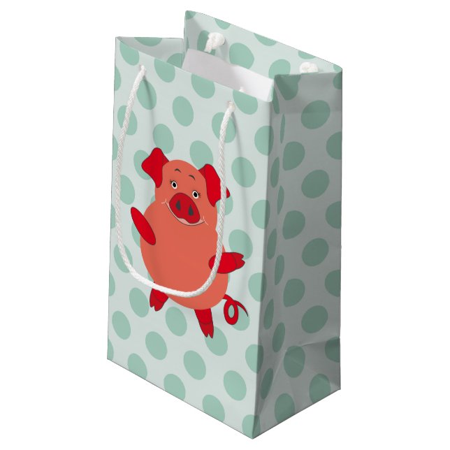Red & Green Piggy Polkadots Small Gift Bag (Back Angled)