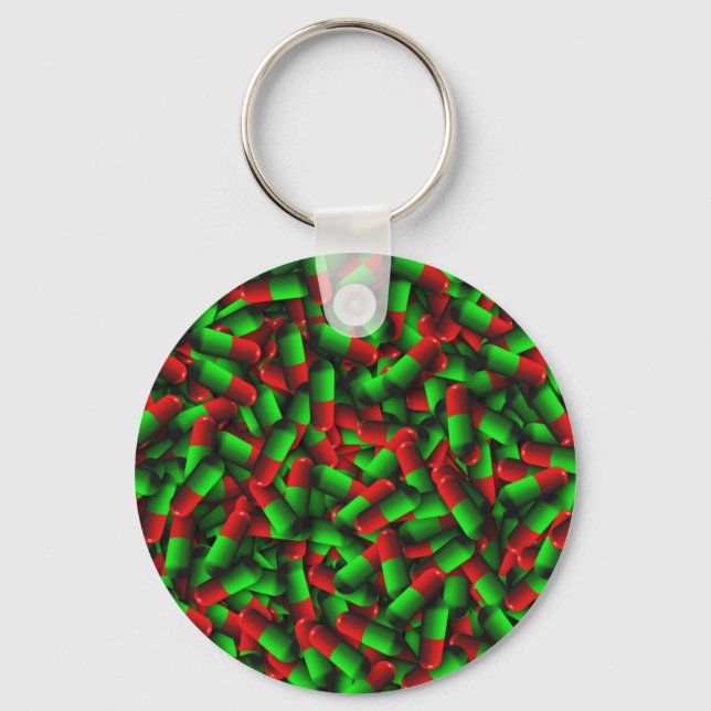 red green pills drugs keychain (Front)