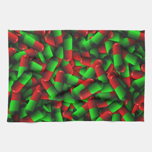 red green pills drugs kitchen towel (Horizontal)