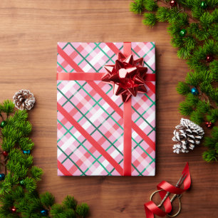 Red Green Pink Christmas Plaid Wrapping Paper