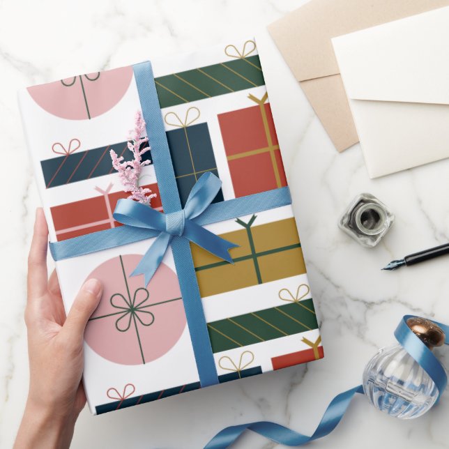  Red Green Pink Geometric Style in Christmas Wrapping Paper (Gifting)