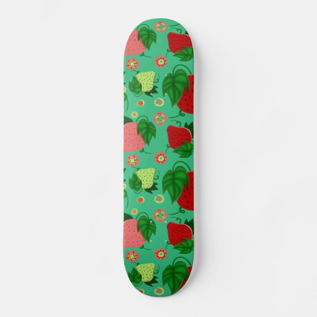 Red Green Pink Strawberries Skateboard (Front)