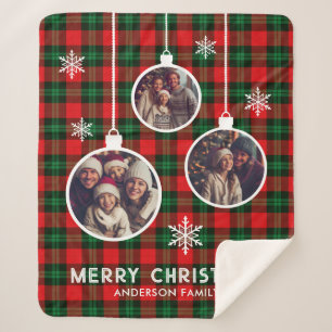 Red Green Plaid Buffalo Check Photo Christmas  Sherpa Blanket