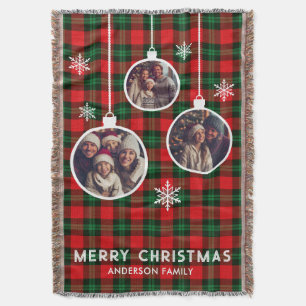 Red Green Plaid Buffalo Check Photo Christmas  Throw Blanket