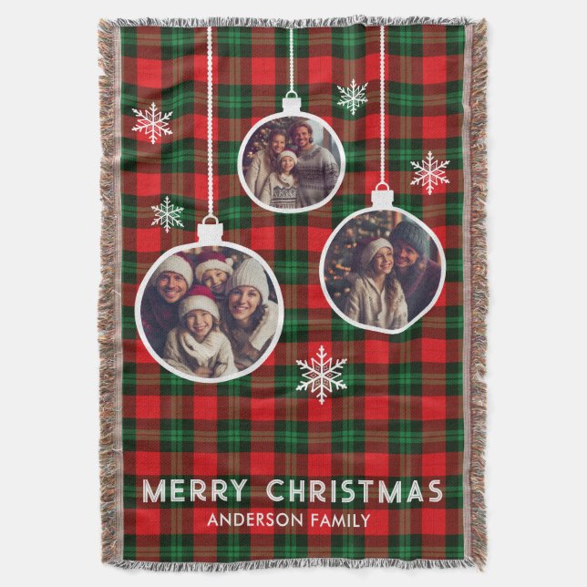 Red Green Plaid Buffalo Check Photo Christmas  Throw Blanket (Front Vertical)
