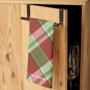 Red Green Plaid Christmas Holiday Personalized Kitchen Towel