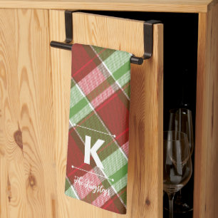 Red Green Plaid Christmas Personalized Monogram Kitchen Towel