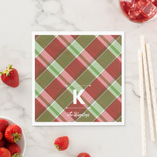 Red Green Plaid Christmas Personalized Monogram Napkin