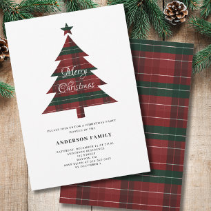Red Green Plaid Christmas Tree Party Invitation