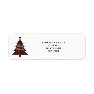 Red Green Plaid Christmas Tree Return Address 