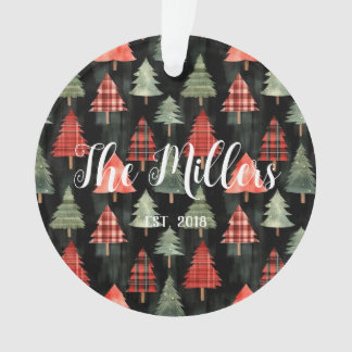 Red & Green Plaid Christmas Trees on Black  Ornament