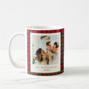 Red Green Plaid Christmas Two Photo Family Gold Coffee Mug
