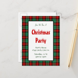 Red Green Plaid Custom Christmas Party Postcard