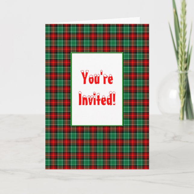 Red Green Plaid Custom Folded Holiday Invitation (Front)