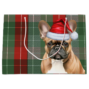 Red Green Plaid Frenchie Dog Lover Holiday Large Gift Bag