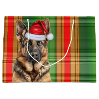 Red Green Plaid German Shepherd Dog Lover Holiday Large Gift Bag