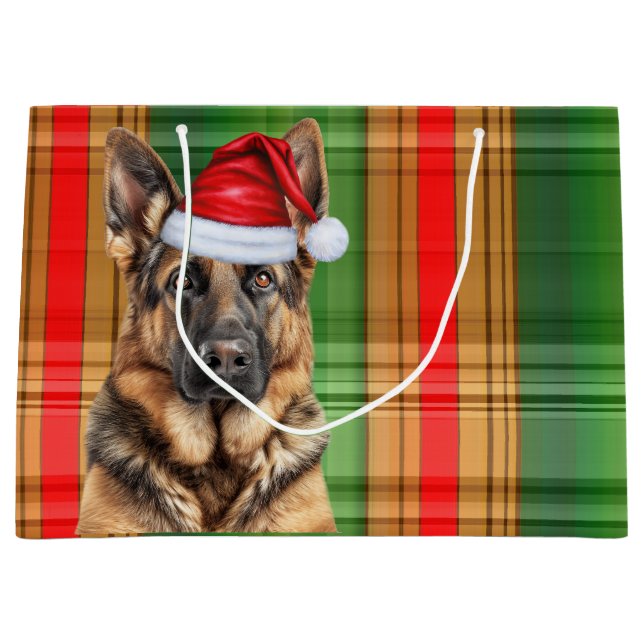 Red Green Plaid German Shepherd Dog Lover Holiday Large Gift Bag (Front)