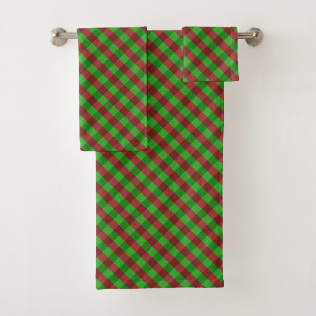 Red & Green Plaid Glitter Bath Towel Set (Insitu)