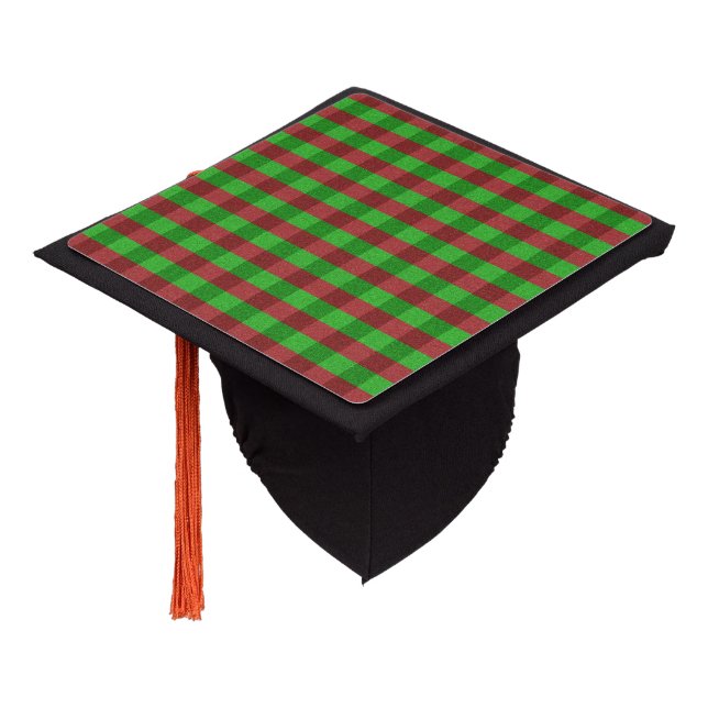 Red & Green Plaid Glitter Graduation Cap Topper (Angled)