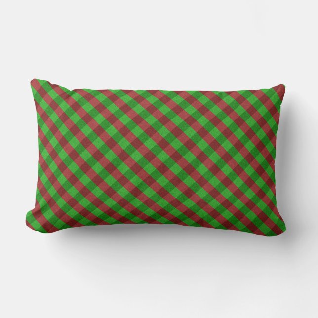 Red & Green Plaid Glitter Lumbar Pillow (Front)