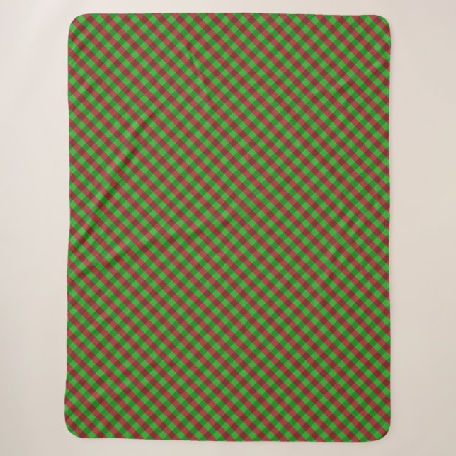 Red & Green Plaid Glitter Sherpa Blanket (Front)