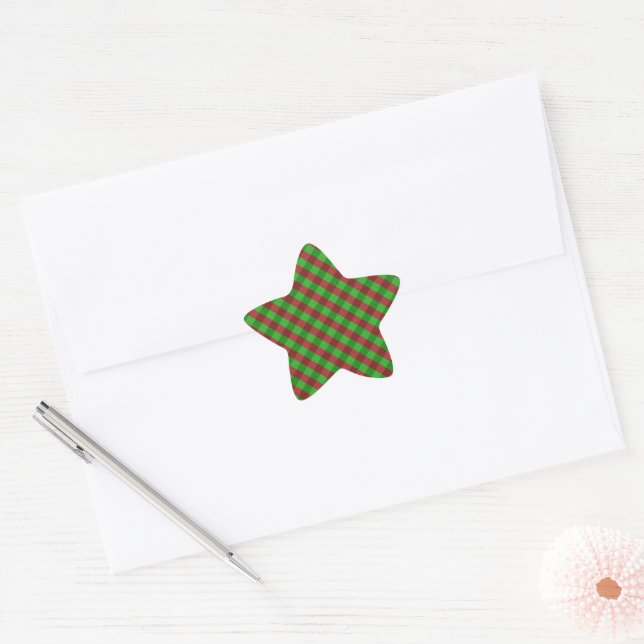 Red & Green Plaid Glitter Star Sticker (Envelope)