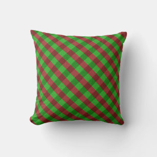 Red & Green Plaid Glitter Throw Pillow