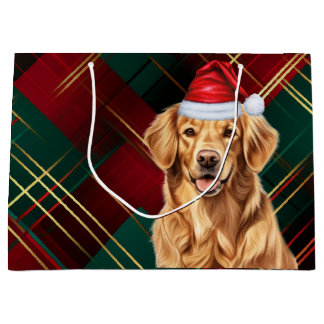 Red Green Plaid Golden Retriever Dog Lover Holiday Large Gift Bag