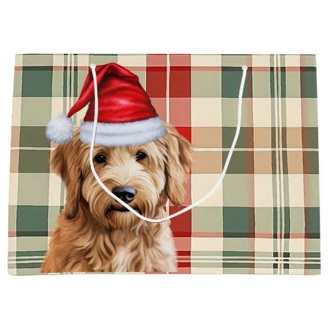Red Green Plaid Goldendoodle Dog Lover Holiday Large Gift Bag (Front)