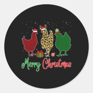 Red Green Plaid Leopard Chickens Santa Elf Hat Chr Classic Round Sticker