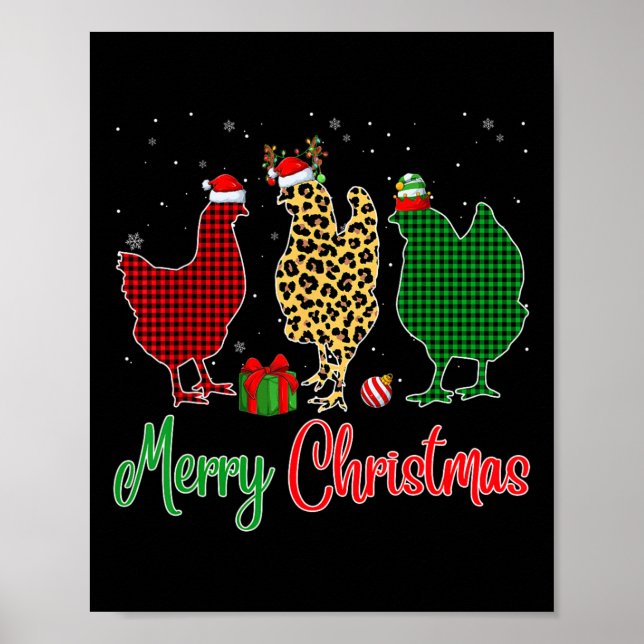 Red Green Plaid Leopard Chickens Santa Elf Hat Chr Poster (Front)