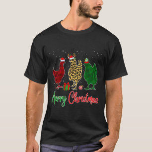 Red Green Plaid Leopard Chickens Santa Elf Hat Chr T-Shirt