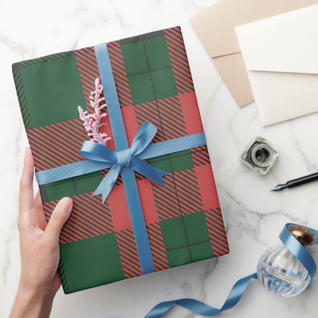 Red Green Plaid Pattern Wrapping Paper (Gifting)