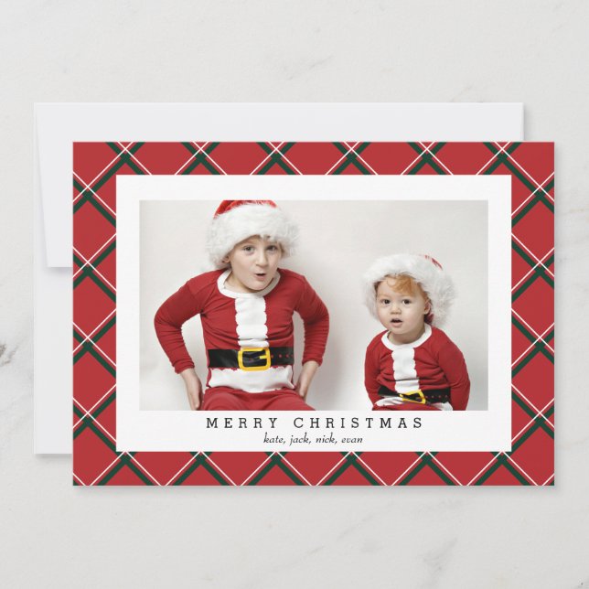 Red Green Plaid Photo Card Christmas Holidays (Front)