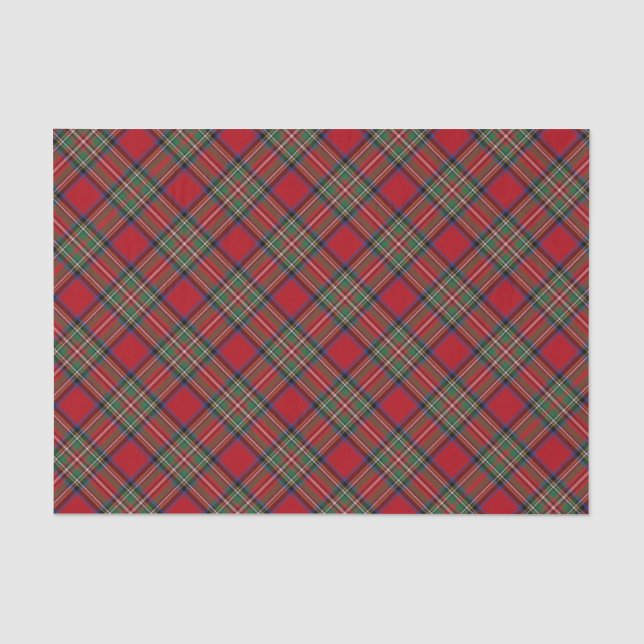 Red Green Plaid Rustic Classic Stewart Tartan Tissue Paper (Front)