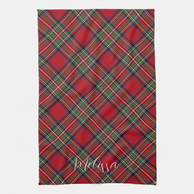 Red Green Plaid Rustic Classic Tartan Kitchen Towel (Vertical)