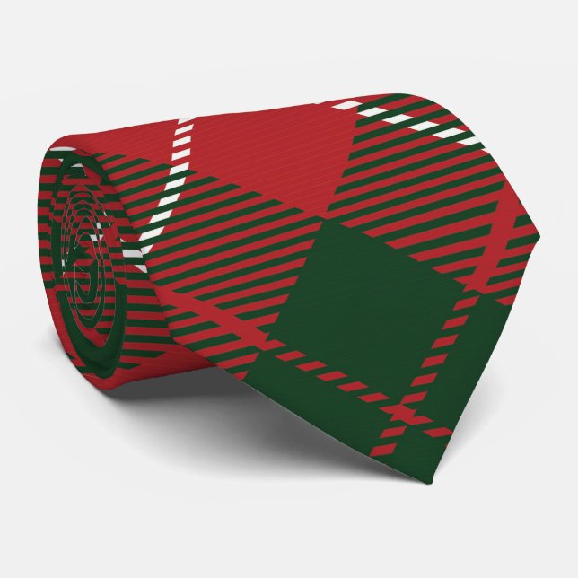 Red Green Plaid Rustic Classic Tartan Tie (Rolled)