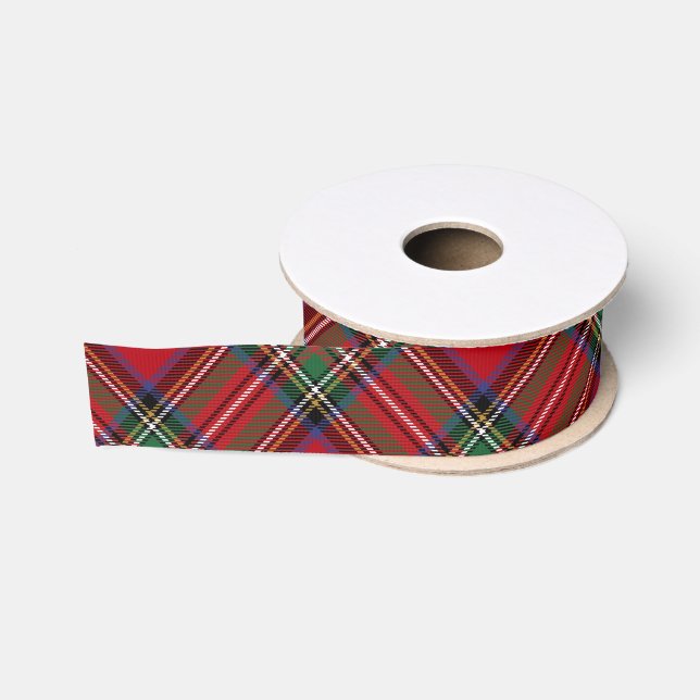 Red Green Plaid Rustic Stewart Tartan Grosgrain Ribbon (Spool)