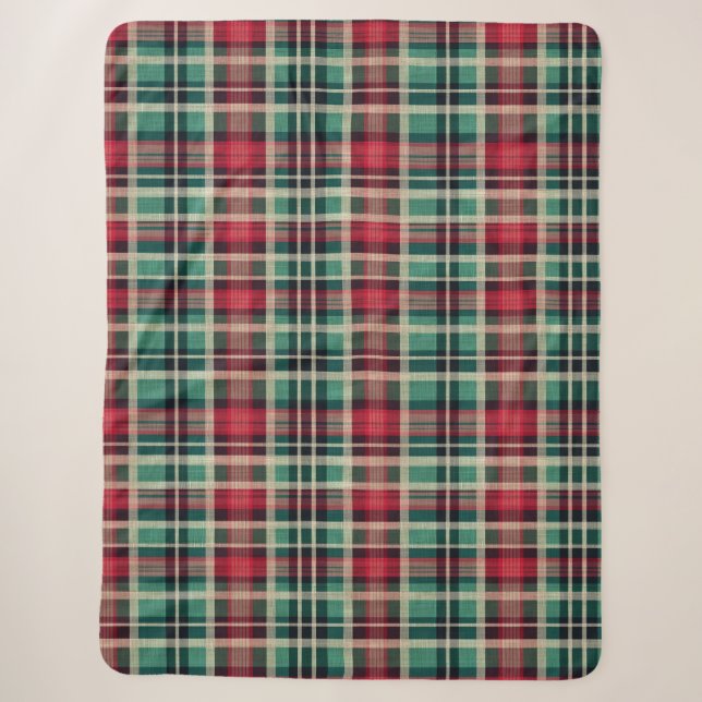 Red Green Plaid Stripes Sherpa Blanket (Front)