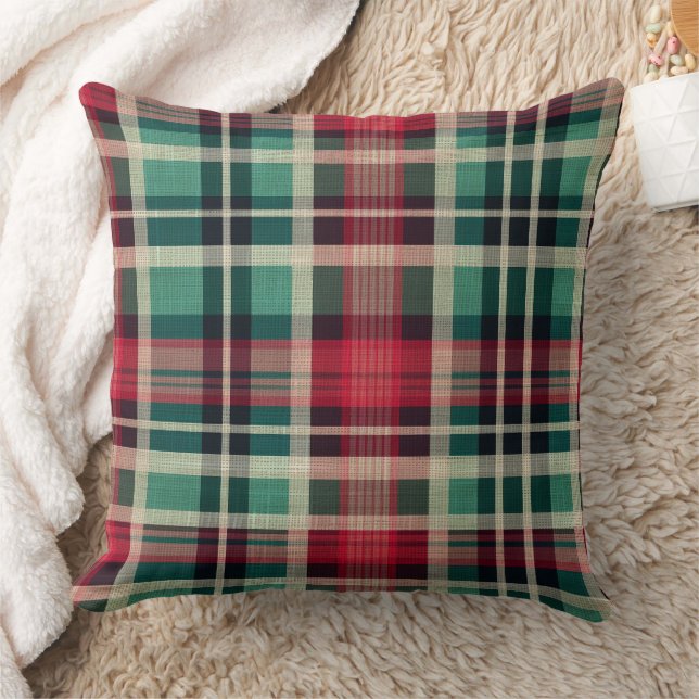Red Green Plaid Stripes Throw Pillow (Blanket)