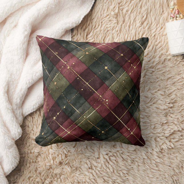 Red Green Plaid Stripes Throw Pillow (Blanket)