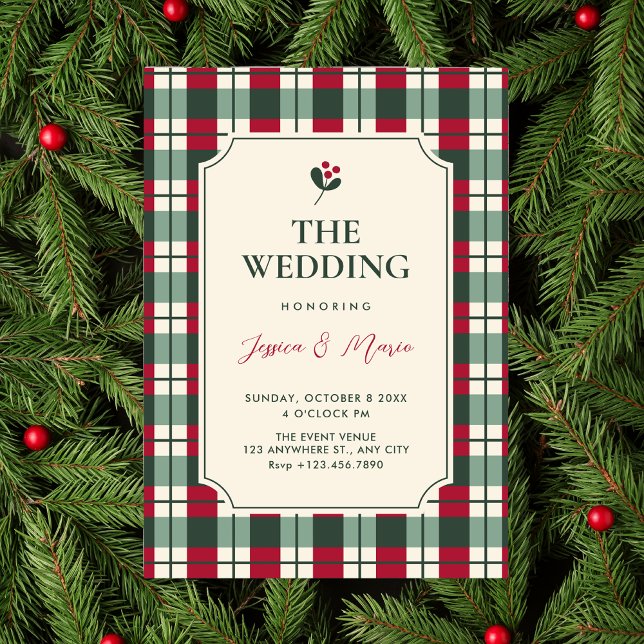 Red green plaid tartan pattern wedding invitation (Creator Uploaded)