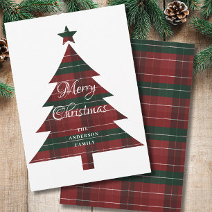 Red Green Plaid Tree Merry Christmas  Holiday Card