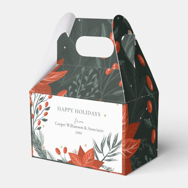 Red Green Poinsettia Floral Simple Business Favor Box (Front Side)