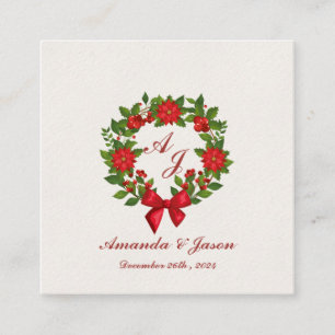 Red Green Poinsettia Monogram Christmas wedding Enclosure Card