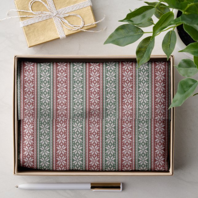 Red Green Poinsettia Stripe Christmas Pattern Tissue Paper (Gift)