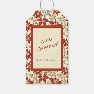 Red Green Poinsettias Vintage Christmas Gift Tags